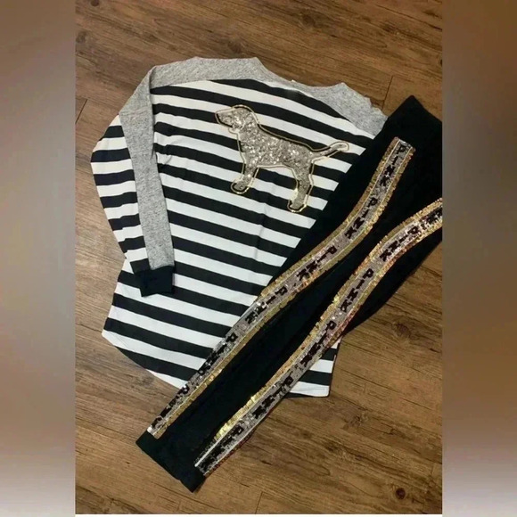Victoria's Secret Pink  Bling Stripe Dog Tshirt/Leggings
Outfit set S - Picture 2 of 10